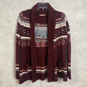 Pink Republic Open Front Cardigan Southwestern Aztec Pattern Size Small Burgundy